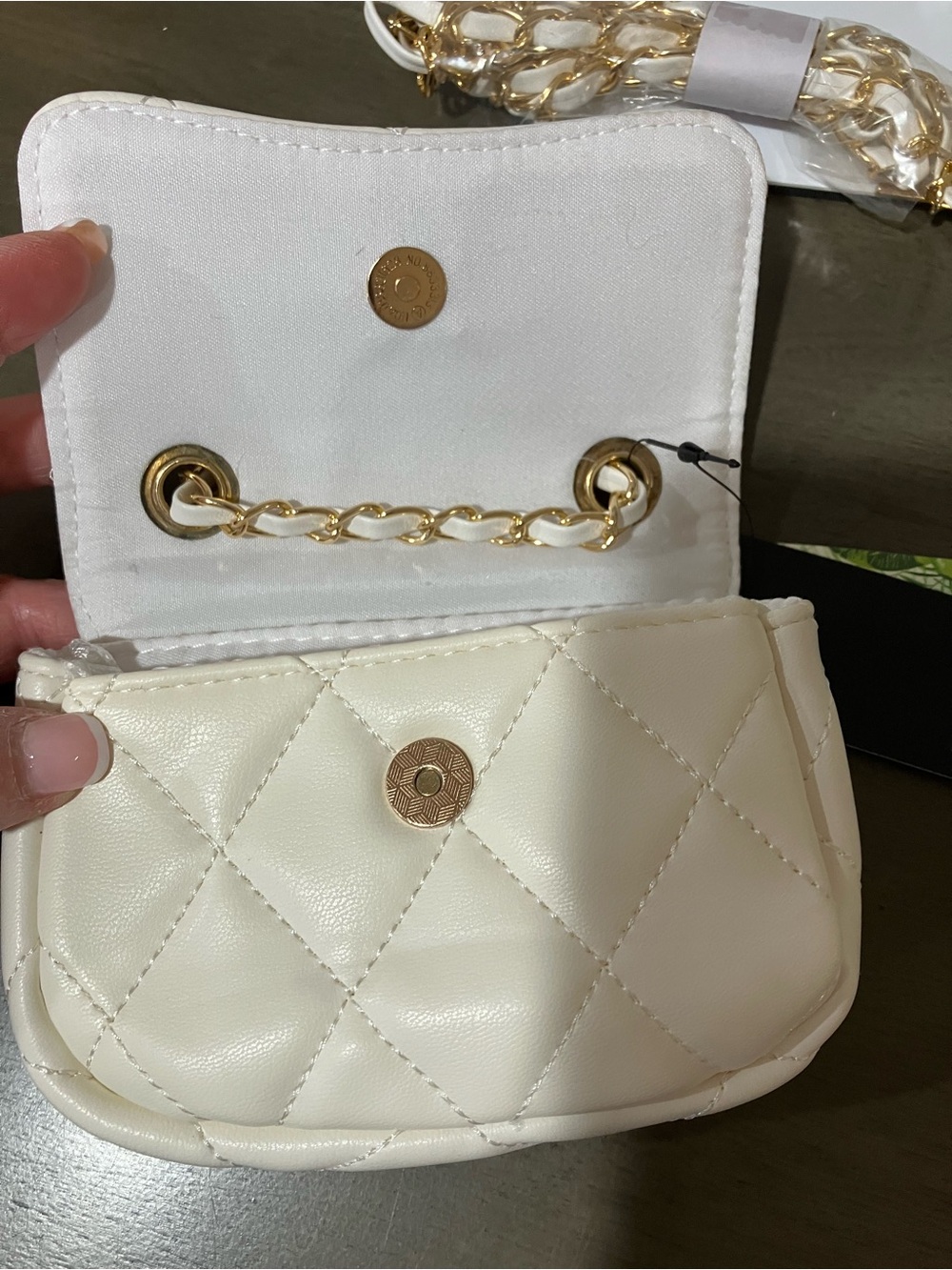Badgley Mischka Quilted Mini Bag in Cream with Gold Hardware’s - Picture 5 of 6